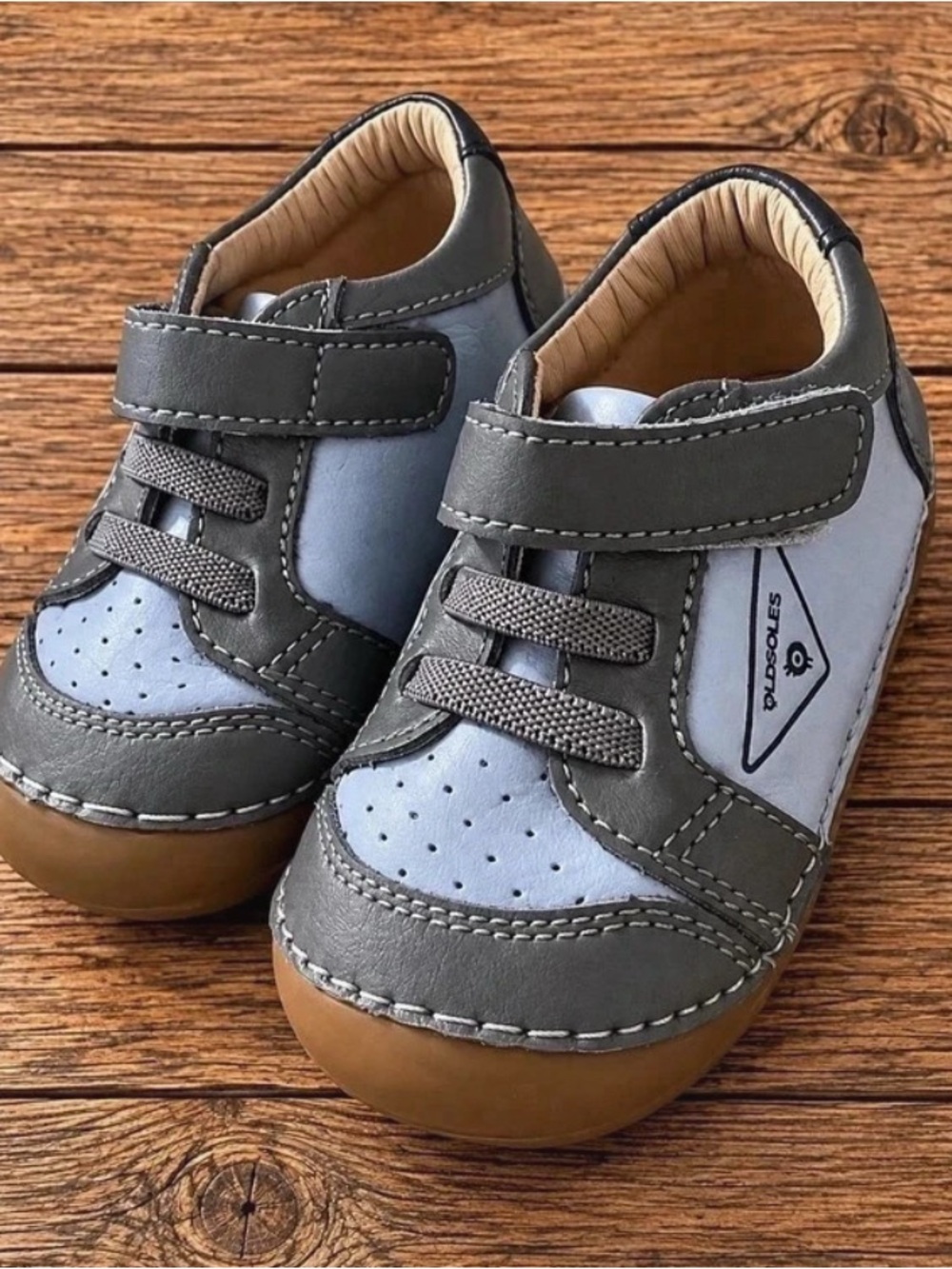 Baby Walker Sneakers in Grey and Light Blue with Gum Sole